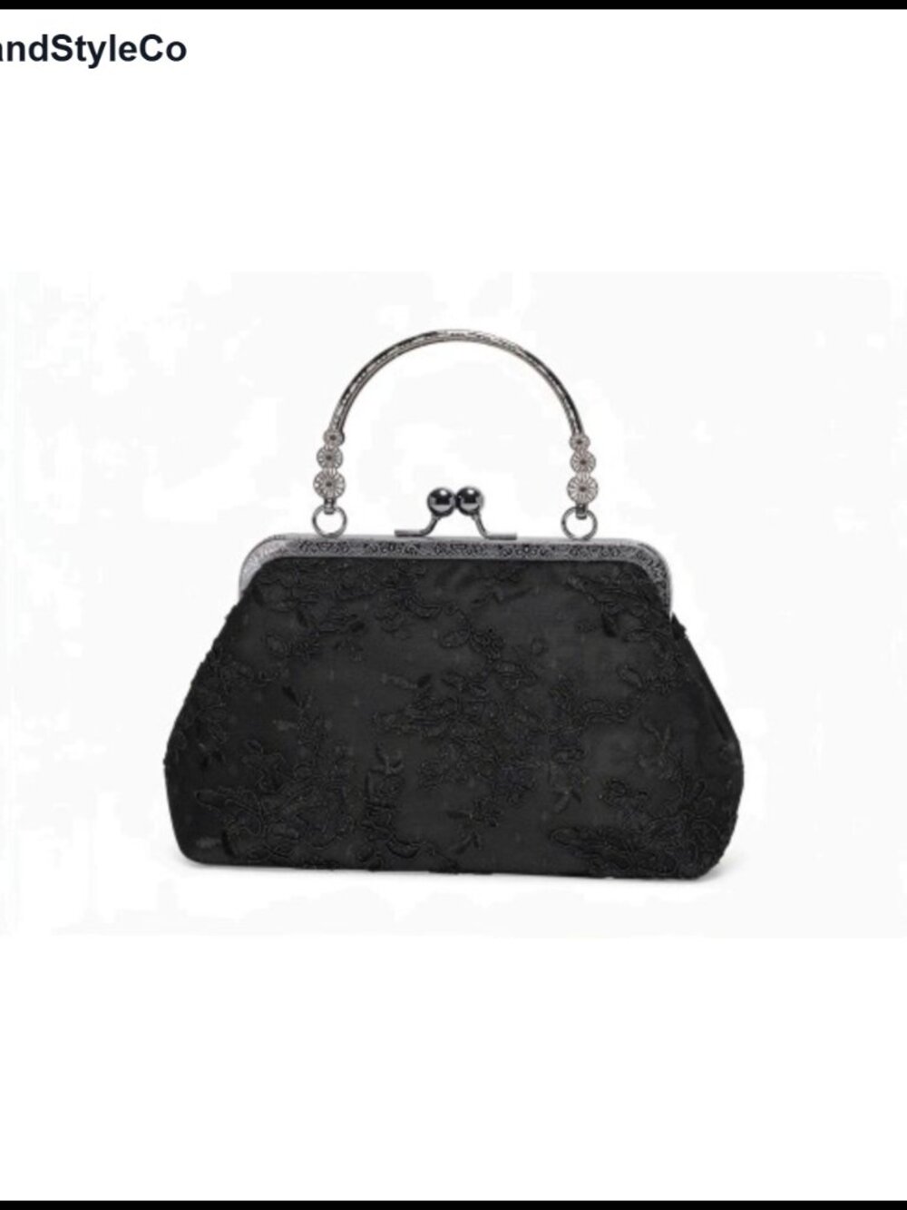 Lace Floral Clutch Evening Bag with Metal Handle Detachable Chain - Picture 6 of 6